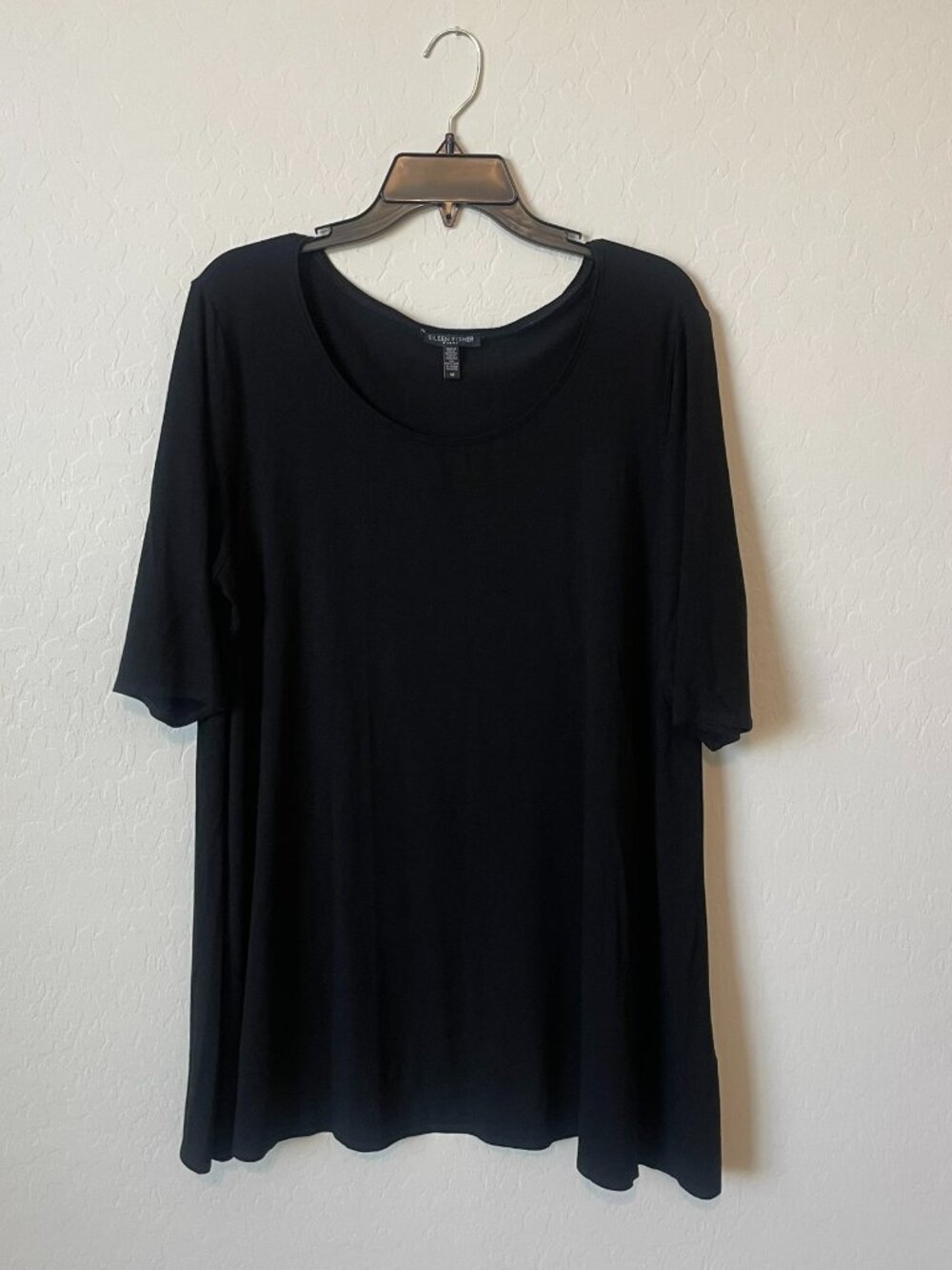 Eileen Fisher Woman Black Viscose Jersey Scoop Neck Tunic Top - Size 1X